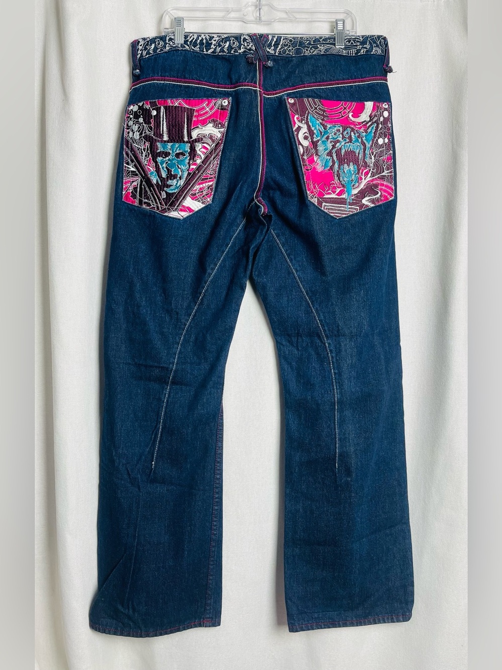 Artful Dodger Jeans Men 38x32 Embroidered Jack the Ripper Wide Leg Y2K Denim